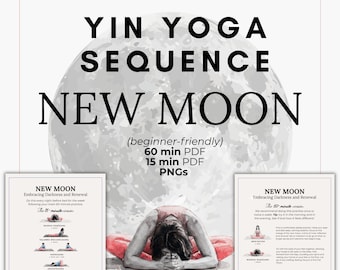 Yin Yoga Sequence New Moon Class Plan: 60 Minute Yoga Flow Illustrated PDF Yin Yoga Class Plan for Teachers and Yoga at Home Practice