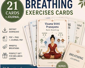Breathing Exercises Card Deck Breathing Practice Journal with Prompts Pranayama & Breathwork Mindful Breathing for Therapists Yoga Coaches