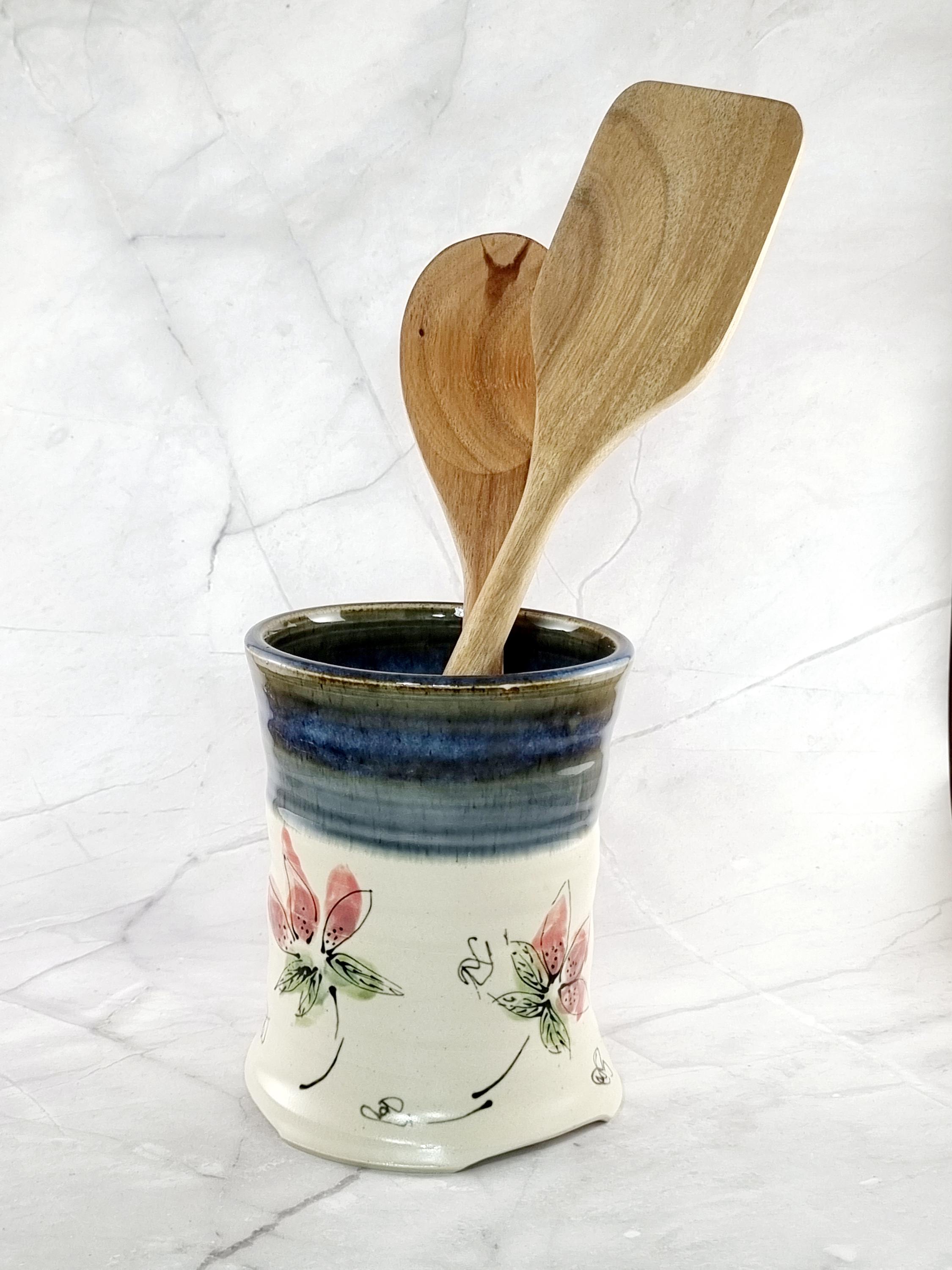 Kitchen Storage Jar, Utensil Holder, Ceramic Utensil Crock