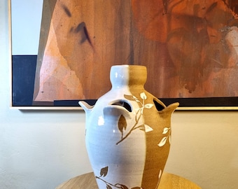 Handgeschilderde keramische vaas, bloemendisplay met meerdere stengels, latexbestendig aardewerk