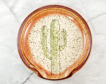 desert bloom spoon rest speckled clay with hand drawn cactus design