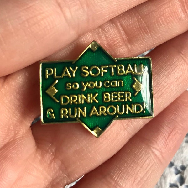 Vintage Enamel Pin Novelty Softball Brooch