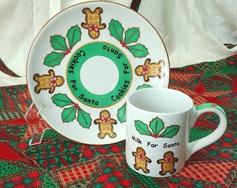 Vintage Santa Christmas Cookie Plate and Mug Set