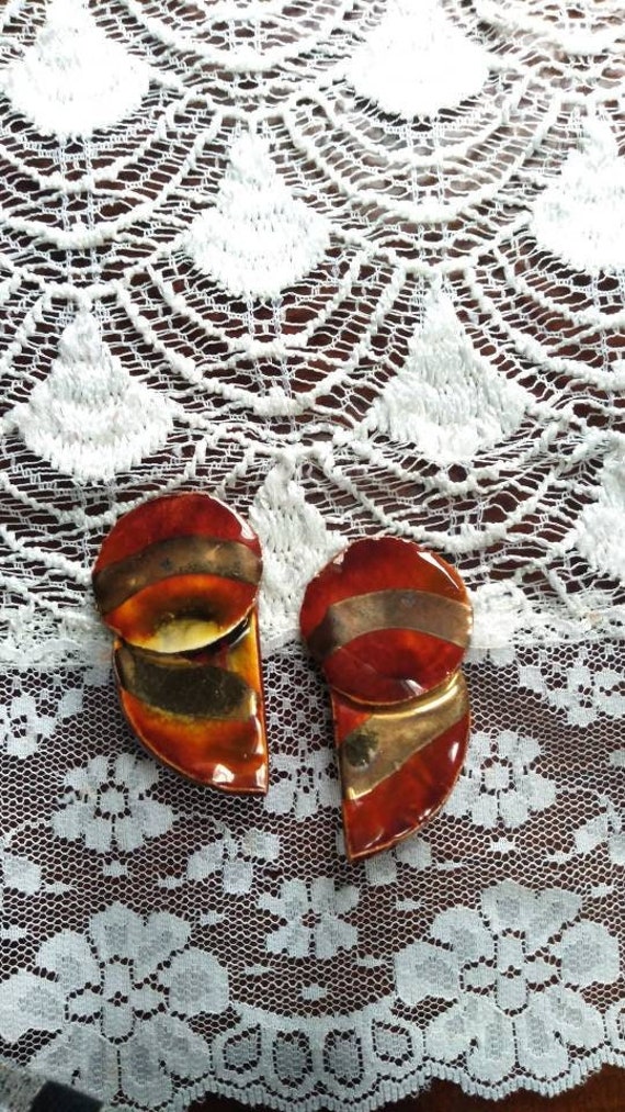 Vintage Enamel Geometric Boho Clip-On Earrings