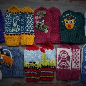 Ready to Ship!Handmade toddlers-children-kids mittens S/M/L 1,2,3,4,5,6,7 Years /boys girls wool gloves/Hand Knitted gloves/patterned gloves
