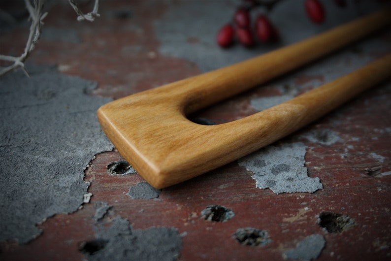 Handmade apple tree wooden haircombpinwood fork eco organichandcraft wood beeswax flax oil 2 prong hair accessories unique Scandinavian