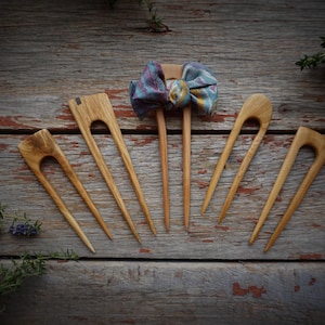 Handmade apple tree wooden hair comb pin/French Pin/ wood fork eco organic, handcraft wood beeswax two prong hair accessories unique