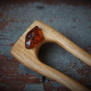 Handmade apple tree amber gemstone wooden hair comb pin/French pin/wood fork eco organic, handcrafted wood hair accessories unique natural