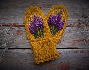 Ready to ship! Handmade mittens/wool gloves/embroidered/handknitted/crochet/Hand Knitted Mittens/Nordic Mittens/Scandinavian Mittens