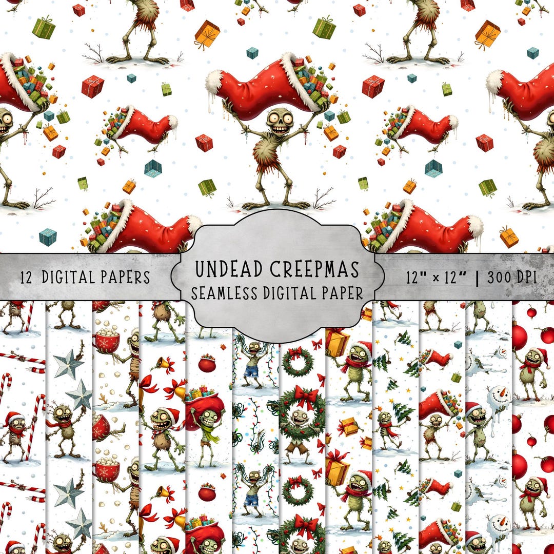 Undead Patterns Undead Creepmas Digital Paper: Zombie Christmas 12x12 Inch Seamless ...
