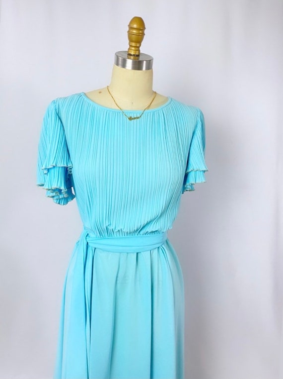 70s blue dress/ pleated aline /vintage dress/ siz… - image 7