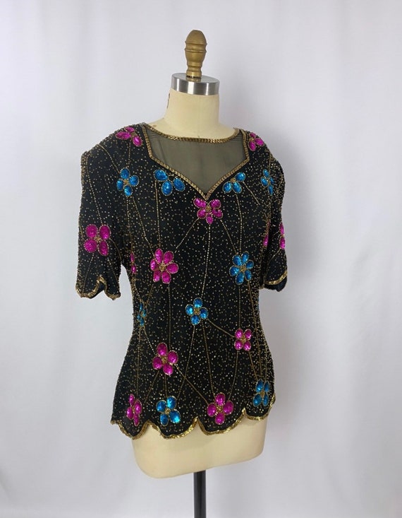 1980s sequin top/ vintage beaded blouse - image 5