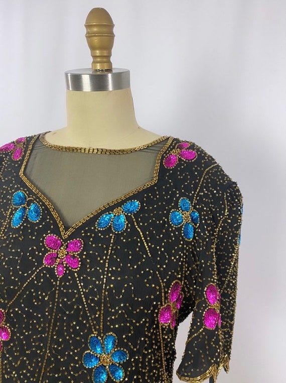 1980s sequin top/ vintage beaded blouse - image 9