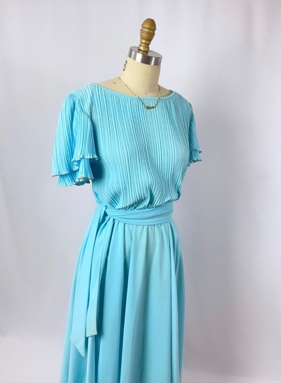 70s blue dress/ pleated aline /vintage dress/ siz… - image 2