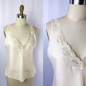 vintage lingerie cream top/ 1960s v neck top/ Size M