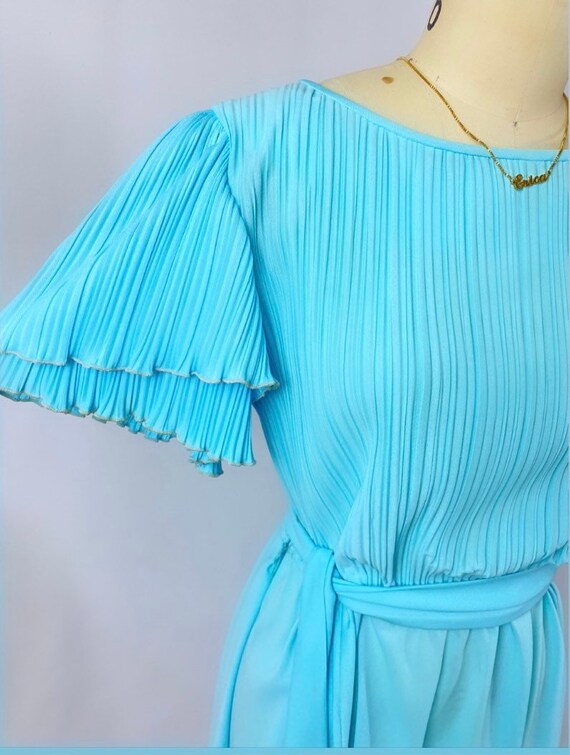 70s blue dress/ pleated aline /vintage dress/ siz… - image 6