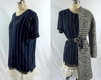1990s vintage pin stripe dress/ Black and white dress/Size medium