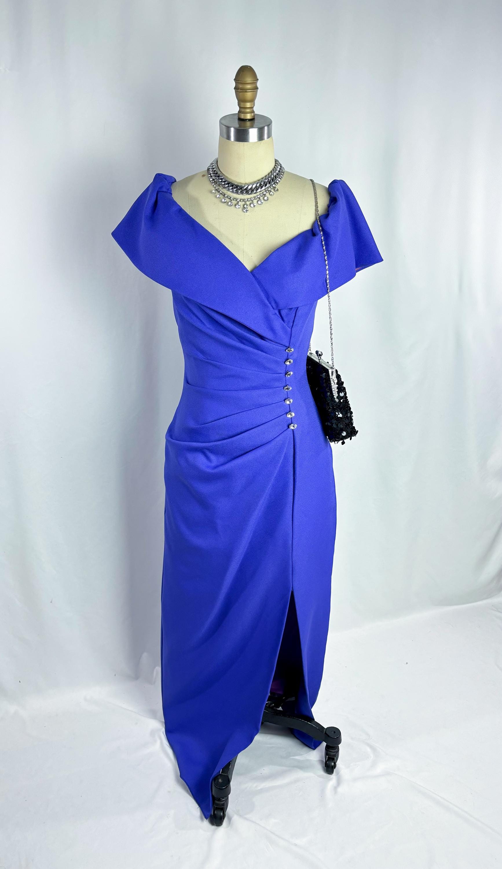 off the shoulder 80s prom dress Vintage 1980s off Shoulder Purple Prom Dress / Small