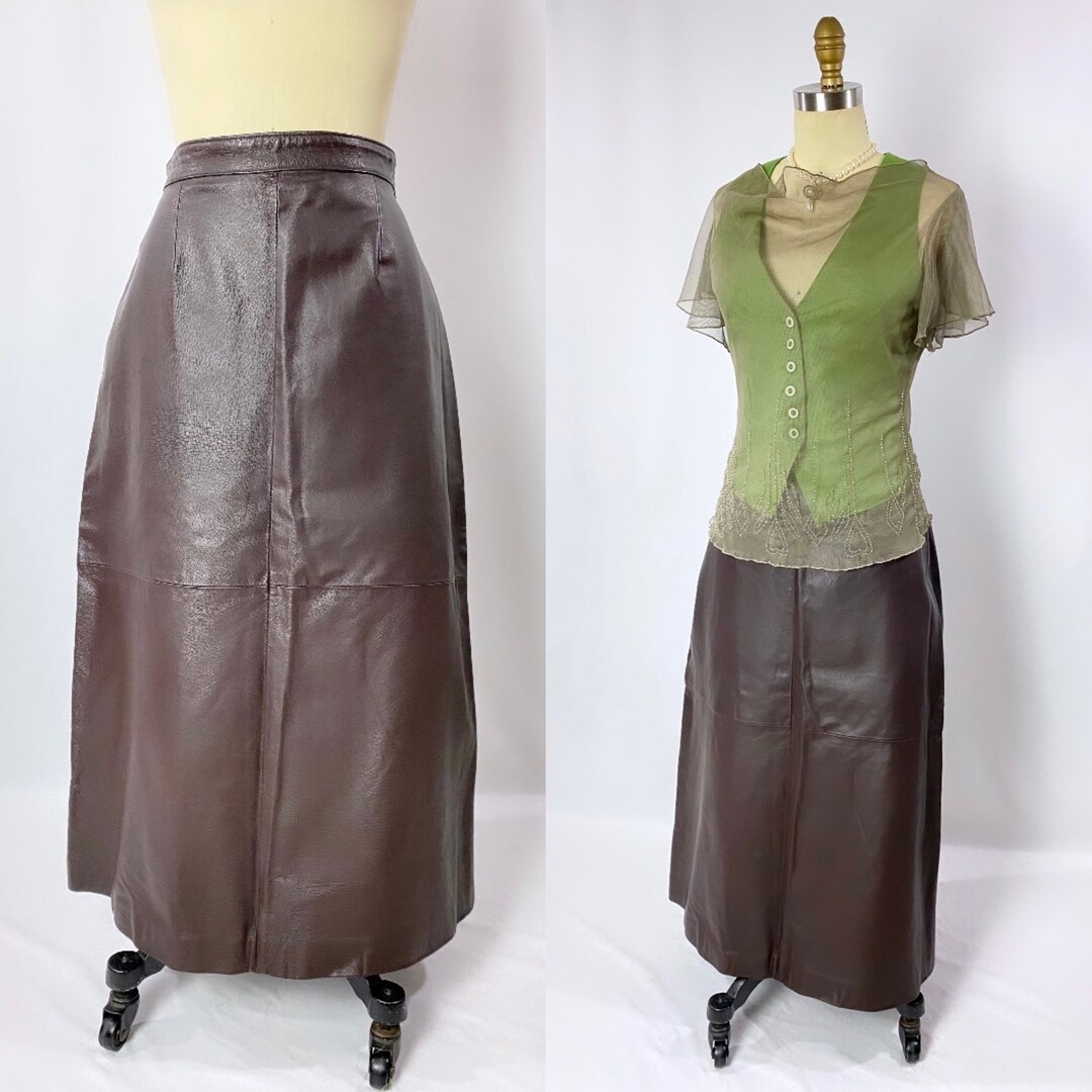 Vintage 90s Brown Suede Maxi Skirt (XS/S)