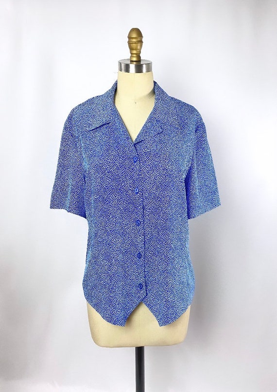 Vintage Blue  Button Up / Blue & White top - image 3