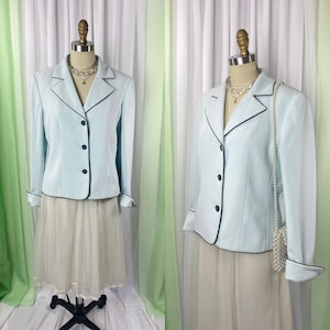 Vintage bebé azul Kasper Blazer / chaqueta negra y azul de la década de 1980 / tamaño medio /10