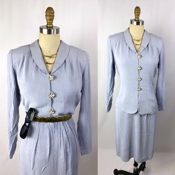 1980s blue skirt suit set/ vintage jacket set /Si… - image 8