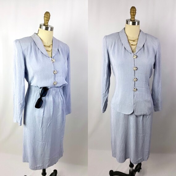 1980s blue skirt suit set/ vintage jacket set /Si… - image 5