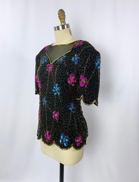 1980s sequin top/ vintage beaded blouse - image 7