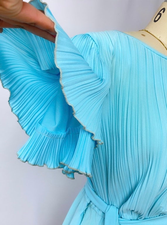 70s blue dress/ pleated aline /vintage dress/ siz… - image 3