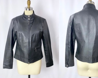 Vintage leather biker jacket/ 1990s motor jacket/size small