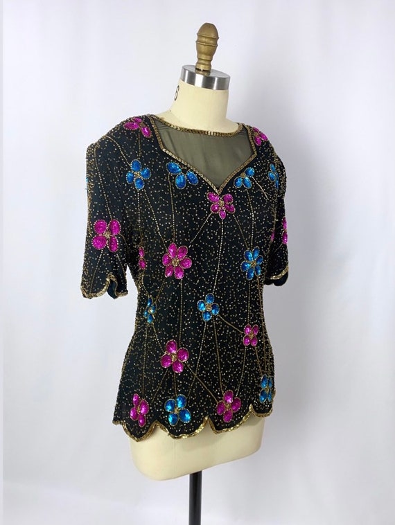 1980s sequin top/ vintage beaded blouse - image 4