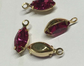 Swarovski Navette Pendant-fuchsia/gold-10 x 5 mm