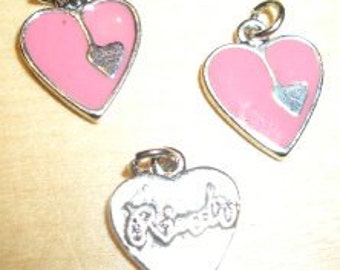 Enamelled heart pendant/charm for bracelets, necklaces, etc. - pink or red - 12 x 15 mm