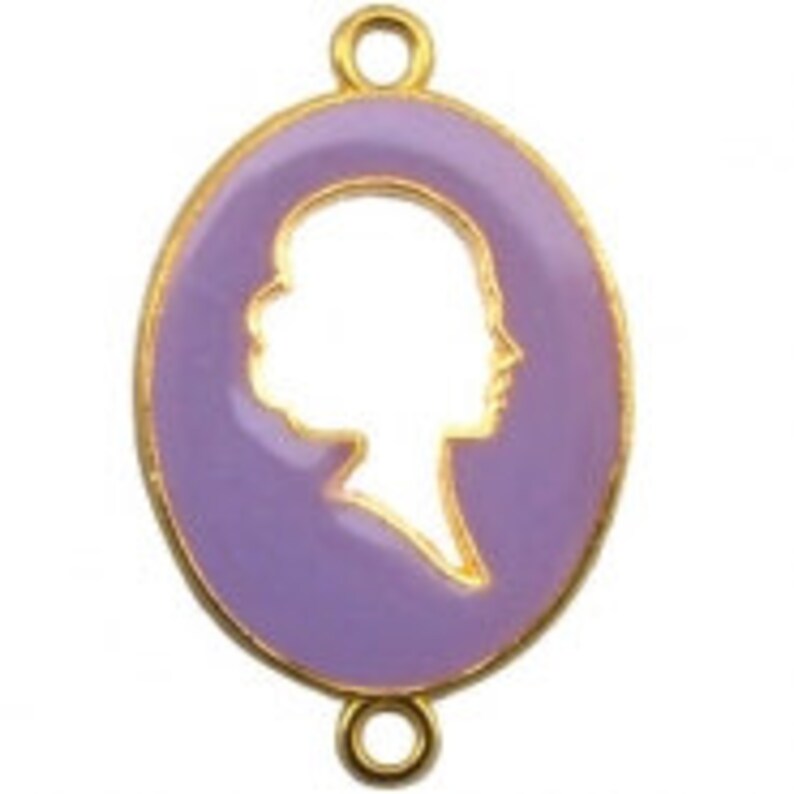 Enamelled camee medallion with 2 eyelets in 5 different colors 39 x 25 mm Violet/Gold