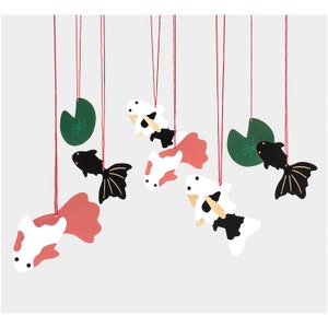 Japan inspirierte Papier-Anhänger mit Koi Karpfen/Winkekatze und Postkarten Block - mit Hotfoil (gold)
