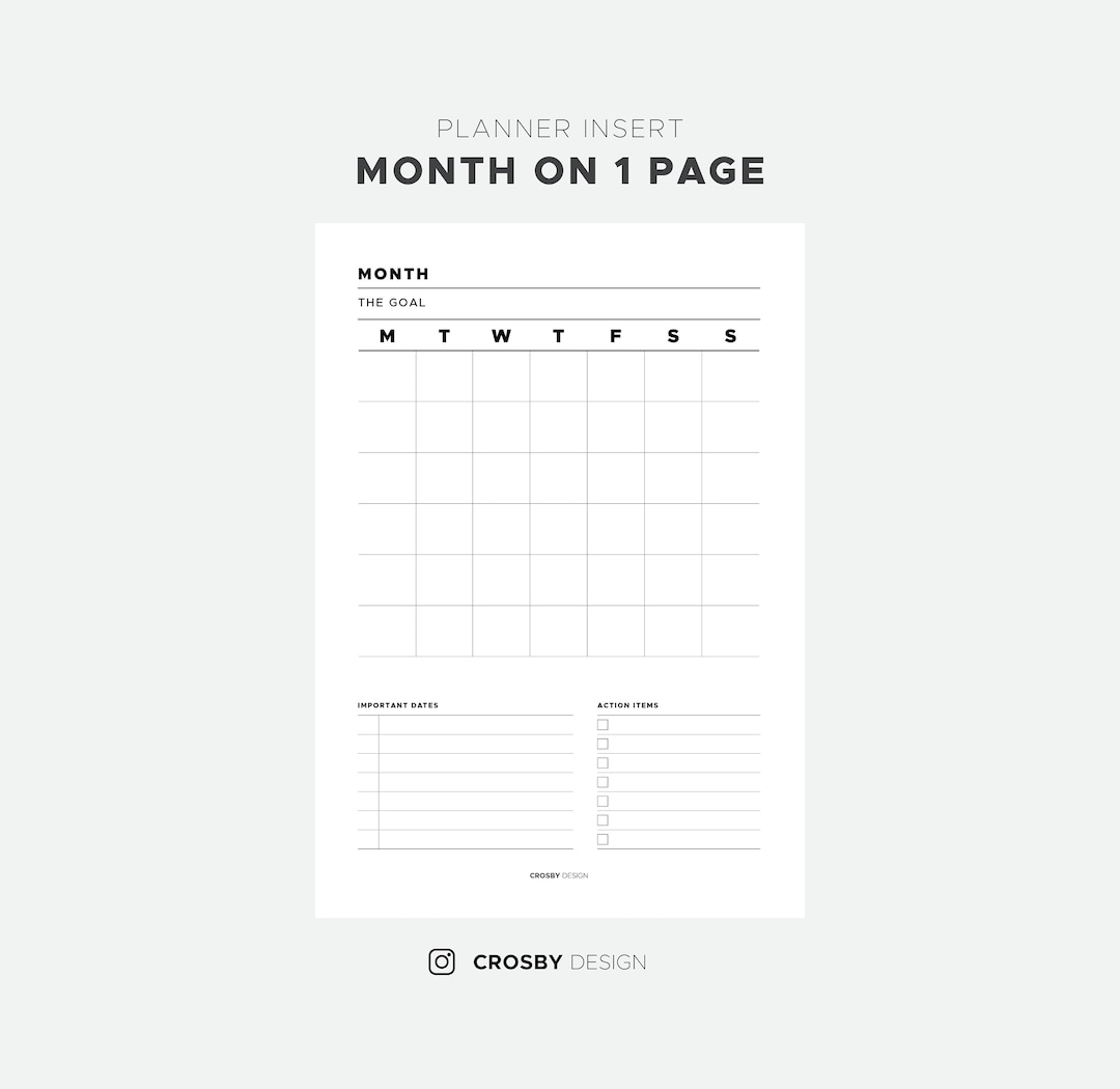Month on One Page Planner Insert Printable Dashboard A5 - Etsy