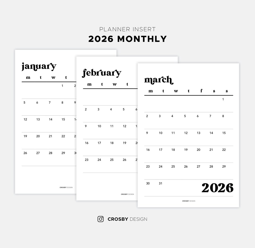 2026 Monthly Inserts | Planner Insert | Printable Dashboard | A5 - Etsy