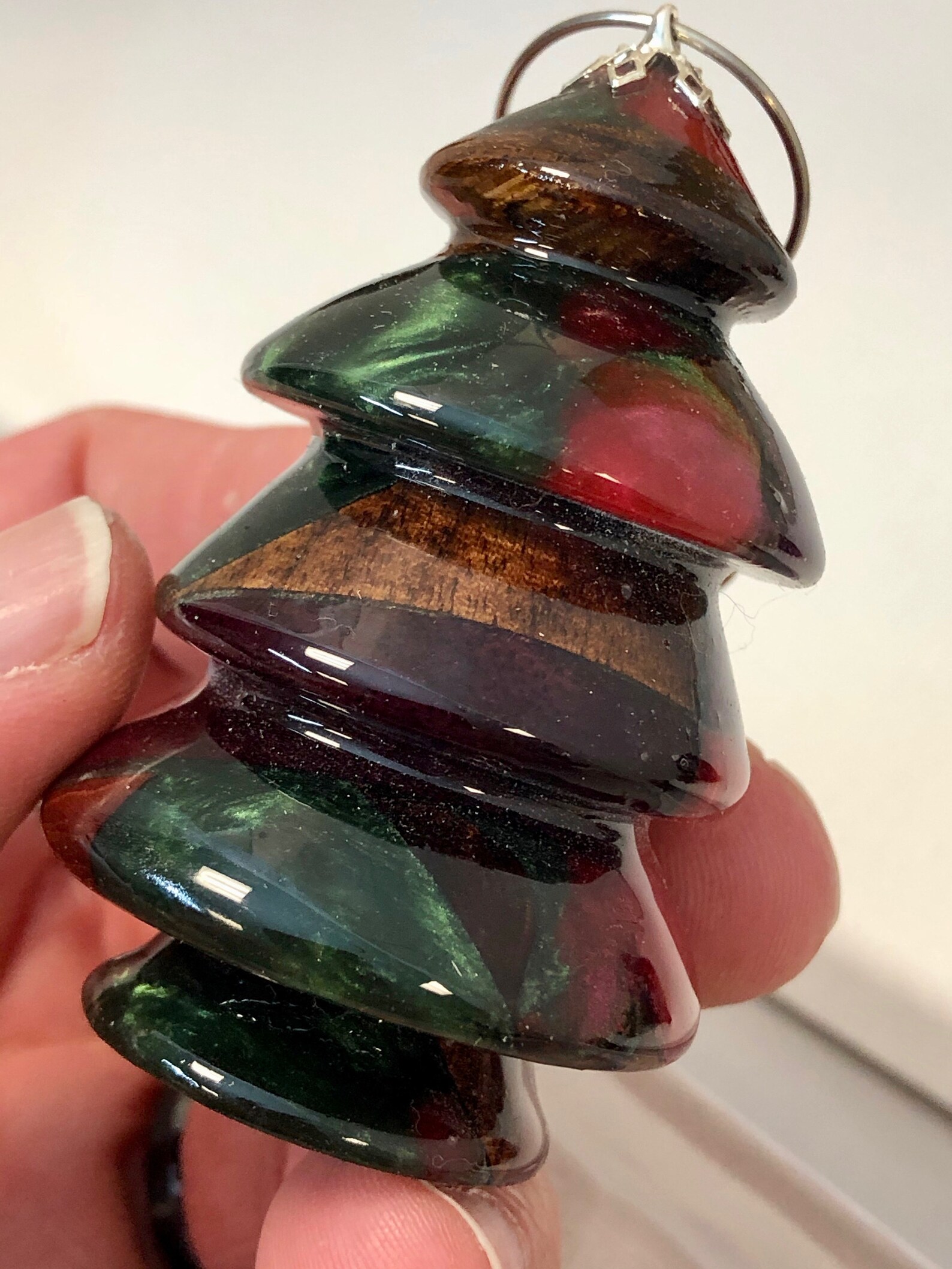 Cute Resin/Wood Christmas Tree Ornament with MultiColored Etsy