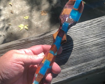 Resin & Exotic Wood Spoon With Multi-Colored Accents - One of a Kind Gift  10"