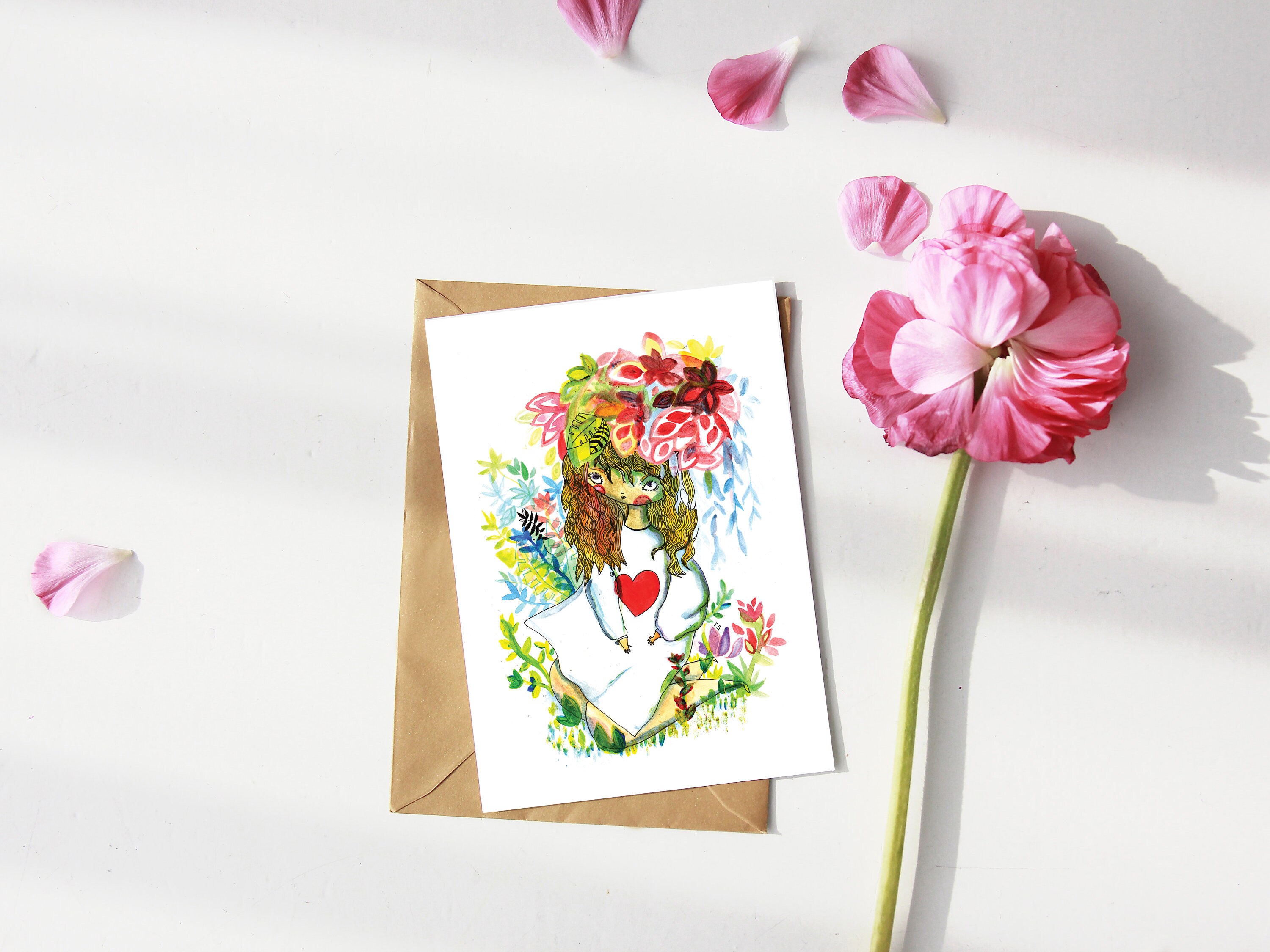 Illustration Carte Et Affiche A Telecharger Fille Plante Etsy