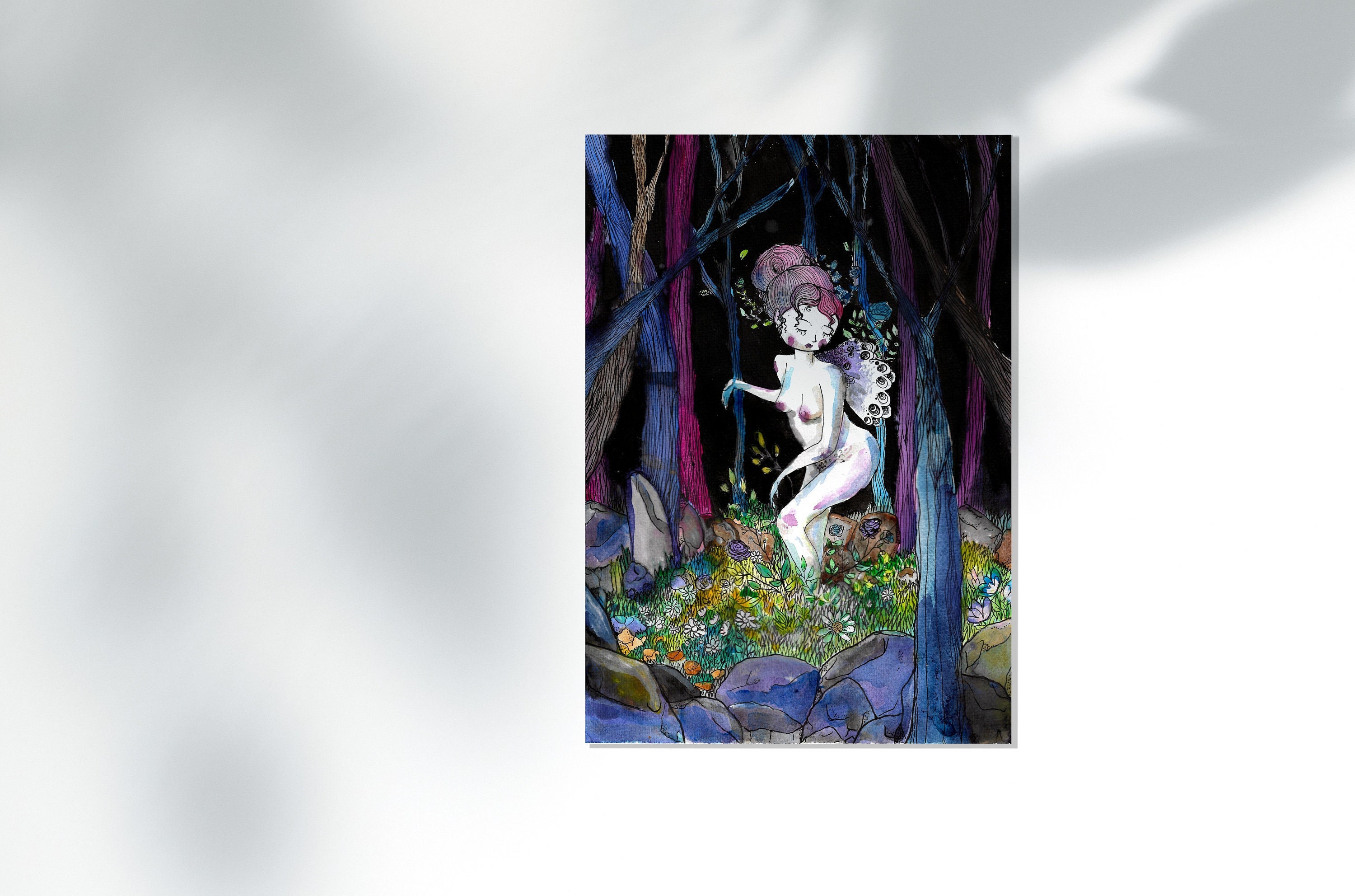 Tirage d'art Fée Impression de Haute Qualité, Dessin Magique La Forêt, Illustration Fantaisie Art Fé