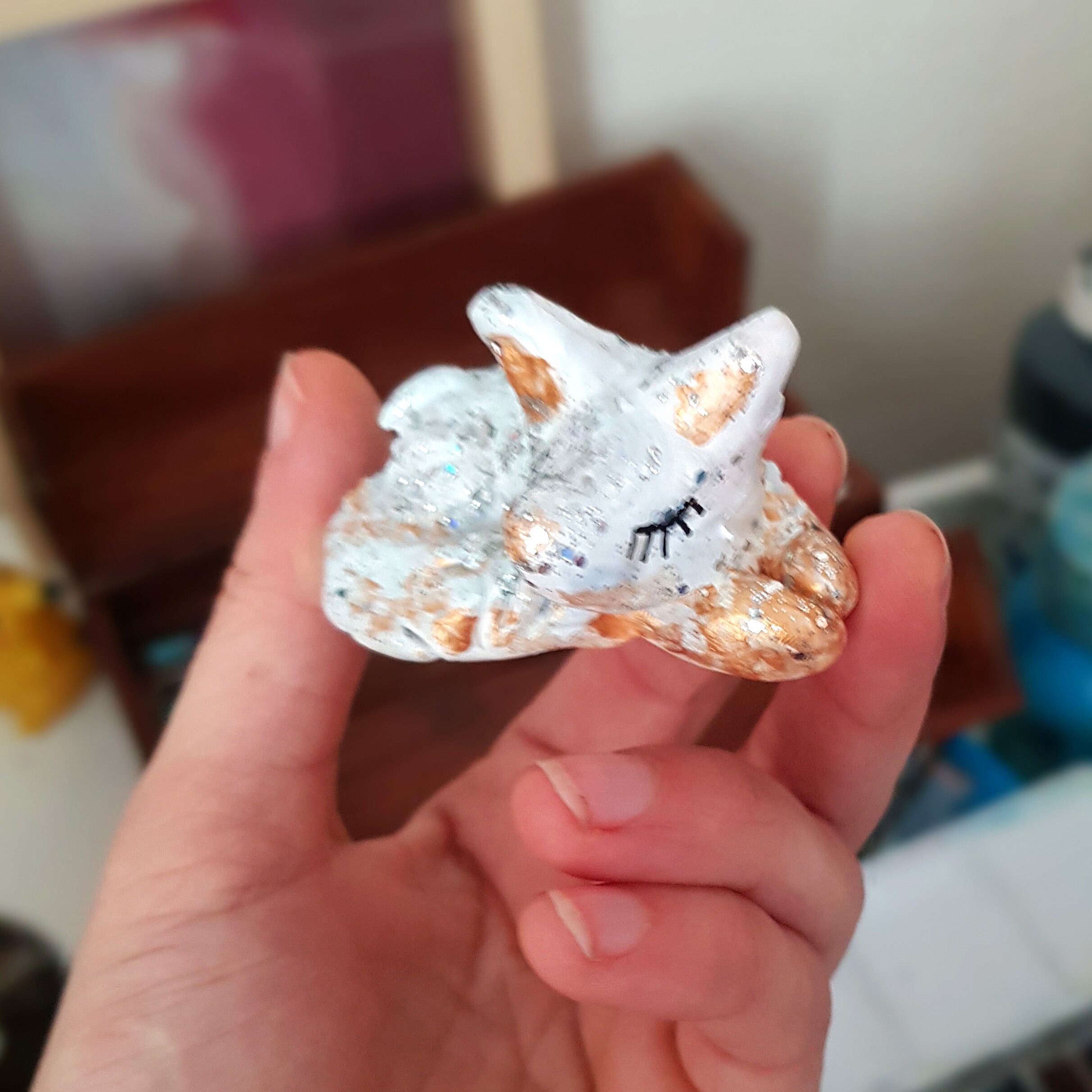 Figurine Magique de Poche Renard Polaire en Pâte Polymère, Décoration Interieur Pour Chambre d'enfan