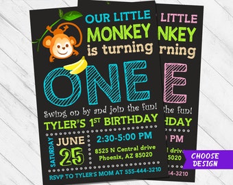 Monkey Invitations Etsy