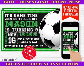 soccer invitation etsy