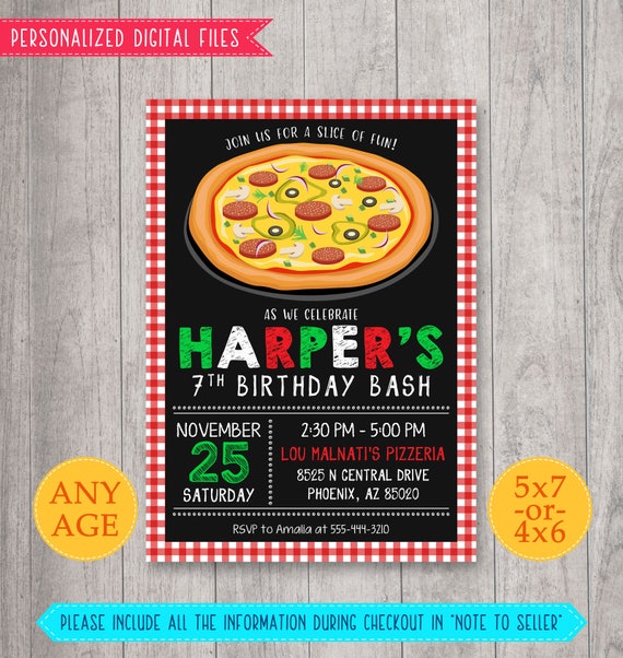 Pizza Party Invitation Pizza Birthday Invitation Pizza Etsy