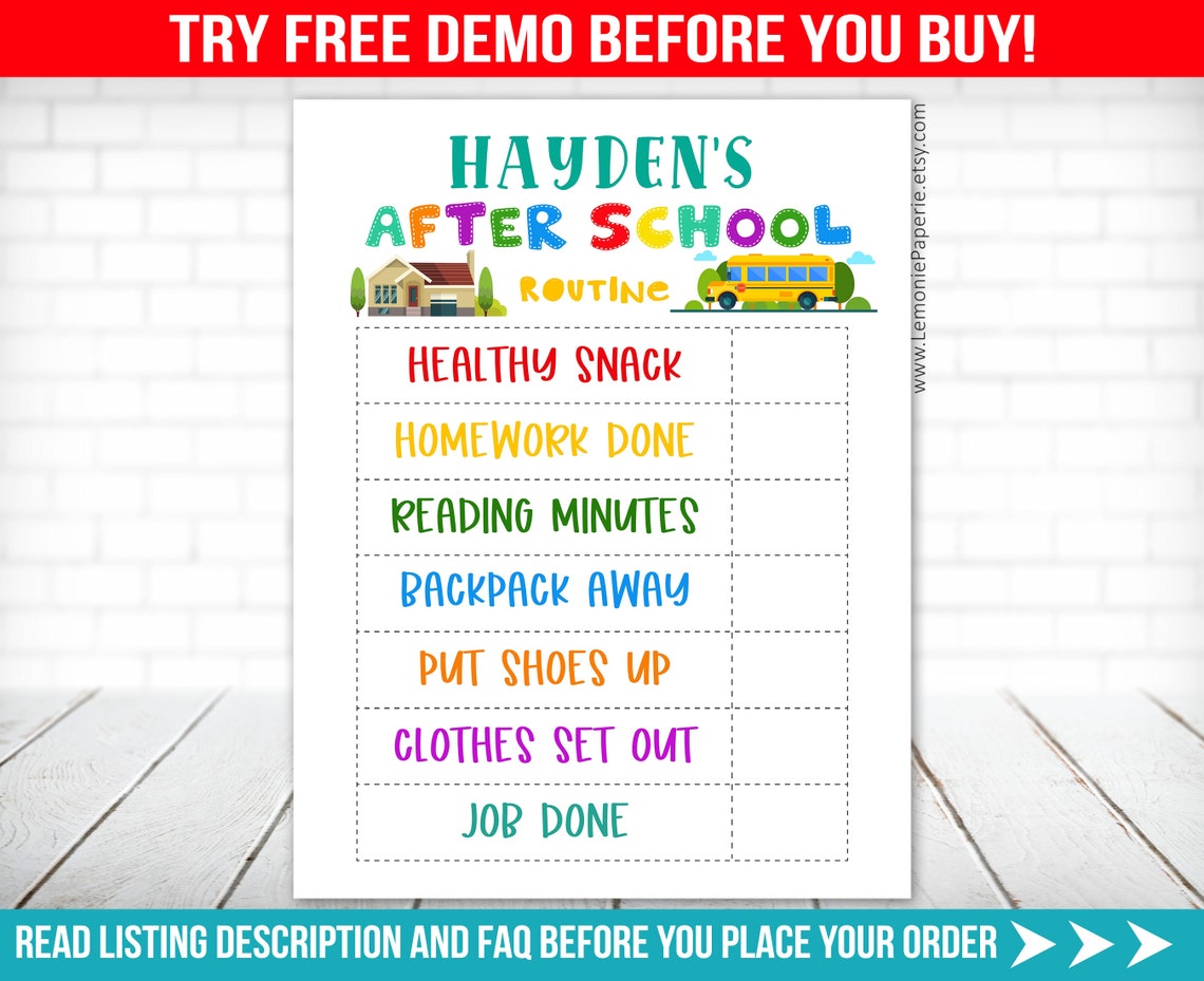 After School Routine Chart Editable After School Checklist | Etsy