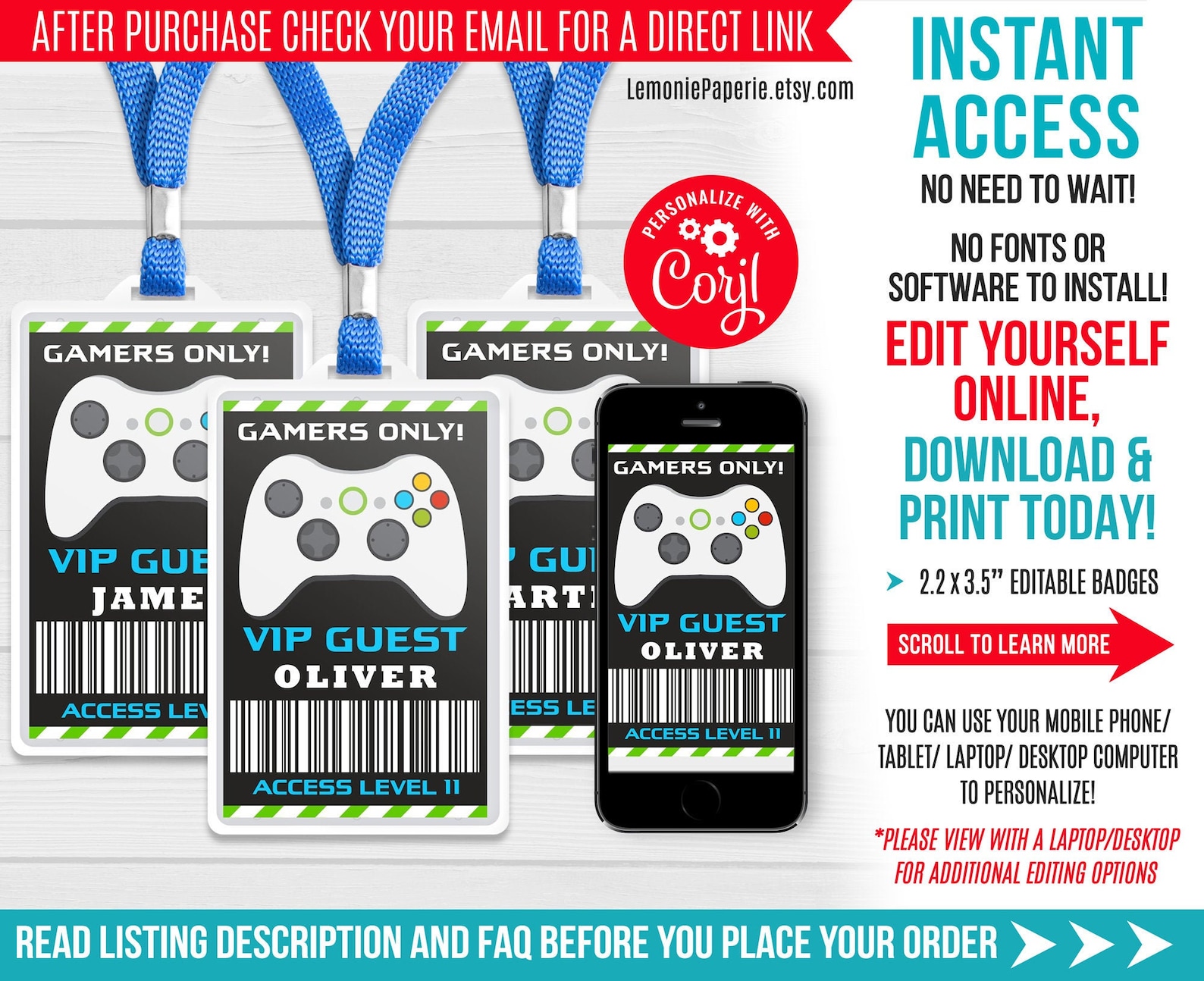 Video game badges Editable video games ID badges printables | Etsy