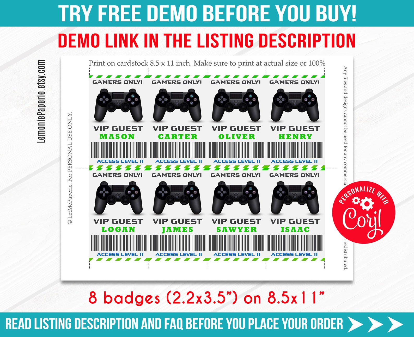 Video Game Badges Editable Video Games ID Badges Printables | Etsy