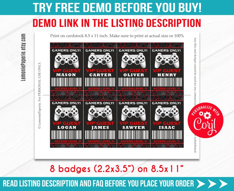Video game badges Editable video games ID badges printables | Etsy