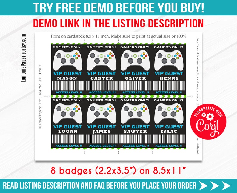 Video game badges Editable video games ID badges printables | Etsy